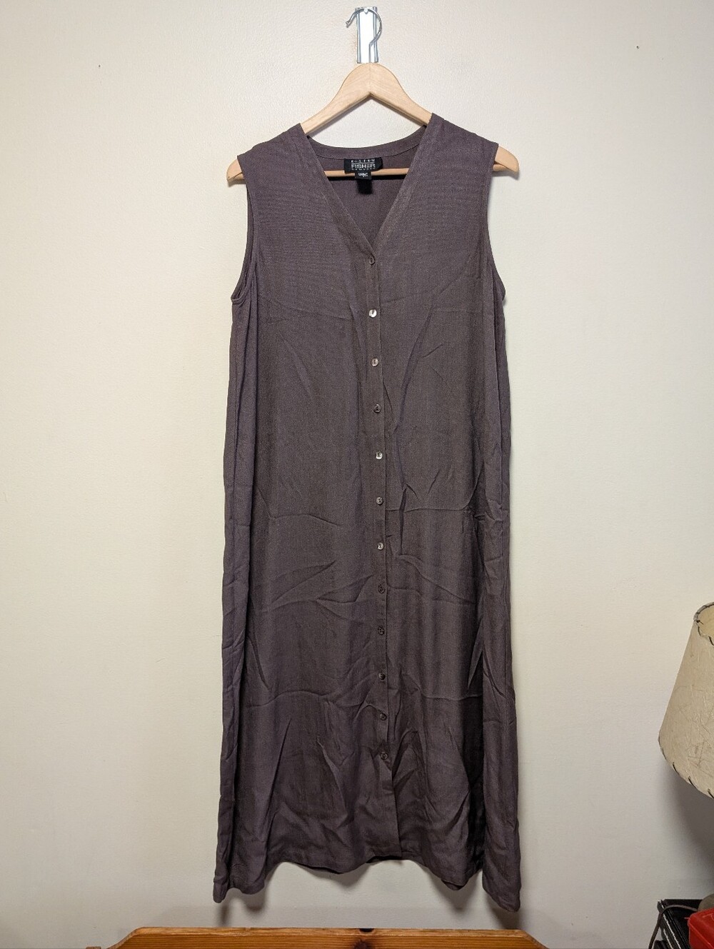 Eileen Fisher Brown 100% Silk Button Front Maxi Dress Size 1 Fits 1X